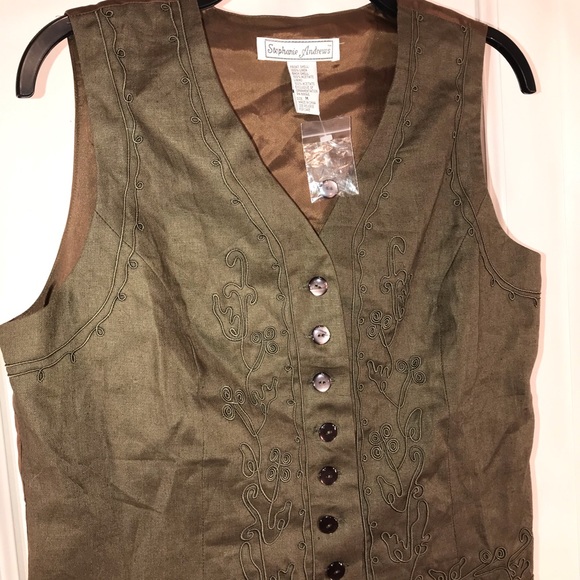 NWT Vintage Olive Embroidered Vest. size M - Picture 3 of 8